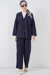 Kadın Keten Kimono İkili Takım 6727 - Lacivert