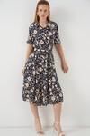 Kadın Kısa Kol Desenli Elbise 2560 - Lacivert