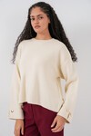 Kadın Kol Düğmeli Oversize Triko Kazak 15981 - Ekru