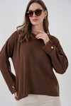 Kadın Kol Düğmeli Oversize Triko Kazak 15981 - Kahverengi