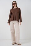 Kadın Kol Düğmeli Oversize Triko Kazak 15981 - Kahverengi