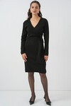 Kadın Kruvaze Yaka Triko Elbise 15928 - Siyah