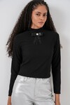 Kadın Kurdale Detay Uzun Kollu Bluz 977 - Siyah