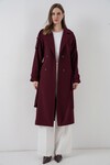 Kadın Kuşaklı Kaşe Kaban 9161 - Bordo