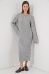 Kadın Örgülü Uzun Tiko Elbise 15944 - Gri