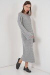 Kadın Örgülü Uzun Tiko Elbise 15944 - Gri