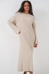 Kadın Örgülü Uzun Tiko Elbise 15944 - Krem
