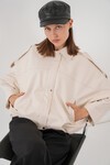Kadın Oversize Deri Ceket 1055 - Ekru