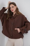 Kadın Oversize Kısa Trençkot 5977 - Kahverengi