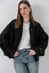 Kadın Oversize Kısa Trençkot 5977 - Siyah