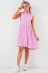 Kadın Sıfır Kol Midi Elbise 2563 - Pembe