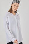 Kadın Tek Cepli Oversize Müslin Gömlek 20353 - Beyaz