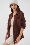 Kadın Tek Cepli Oversize Müslin Gömlek 20353 - Kahverengi
