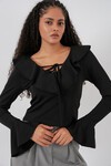 Kadın Uzun Kol Crop Bluz 979 - Siyah