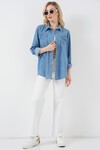 Kadın Uzun Kot Gömlek 20318 - Mavi