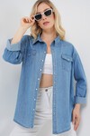 Kadın Uzun Kot Gömlek 20318 - Mavi