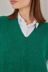 Kadın V Yaka Triko Süveter 15925 - Zümrüt Yeşili