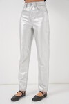 Kadın Yüksek Bel Parlak Pantolon 6738 - Gümüş