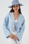 Merterium Önü Bağlamalı Keten Kimono 960 - Mavi