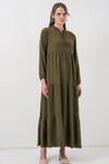 T1627 Yaka Bağcıklı Elbise - D.Haki