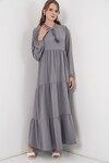 T1627 Yaka Bağcıklı Elbise - Gri
