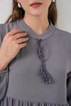 T1627 Yaka Bağcıklı Elbise - Gri