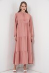 T1627 Yaka Bağcıklı Elbise - Pudra