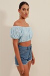 0481 Fistolu Straplez Bluz - Mavi