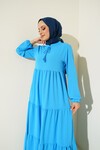 1627 Yaka Bağcıklı Tesettür Elbise - C.Mavi