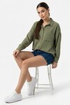 20153 Tek Cepli Oversize Keten Gömlek - A.Haki