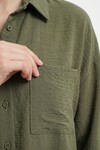 20153 Tek Cepli Oversize Keten Gömlek - A.Haki