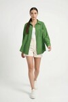 20153 Tek Cepli Oversize Keten Gömlek - G.Yeşil