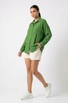 20153 Tek Cepli Oversize Keten Gömlek - G.Yeşil