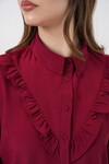 20223 Fırfırlı Uzun Kol Gömlek - Bordo