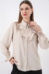 20223 Fırfırlı Uzun Kol Gömlek - Taş