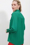 20223 Fırfırlı Uzun Kol Gömlek - Zümrüt Yeşili