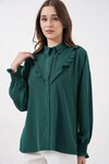 20223 Fırfırlı Uzun Kol Gömlek - Zümrüt Yeşili