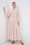 2527 Kadın Uzun Tesettür Elbise - Bej