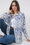 3721 Grafik Desenli Gömlek - Açık Mavi