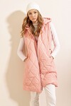 5140 Kapşonlu Uzun Şişme Yelek - Pudra