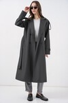 5941 Kruvaze Yaka Uzun Trençkot - Antrasit