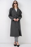 5941 Kruvaze Yaka Uzun Trençkot - Antrasit