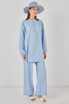 6678 Keten Tunik Pantolon İkili Takım - Mavi