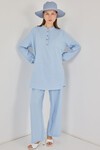 6678 Keten Tunik Pantolon İkili Takım - Mavi