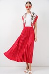 8009 Deri Görünümlü Piliseli Etek - Kırmızı