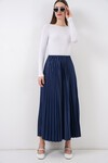 8009 Deri Görünümlü Piliseli Etek - Lacivert