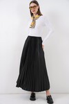 8009 Deri Görünümlü Piliseli Etek - Siyah