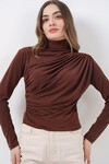 925 Büzgü Detaylı Sandy Bluz - A.Kahve