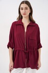Fermuarlı Kadın Gömlek 0721 - Bordo