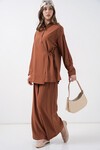 Kadın Bağcıklı Tunik Pantolon İkili Takım 6752 - Taba